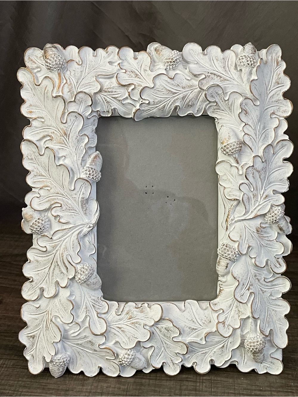 Vintage Distressed White Oak Leaf & Acorn Resin Picture Frame – Shabby Chic Boho